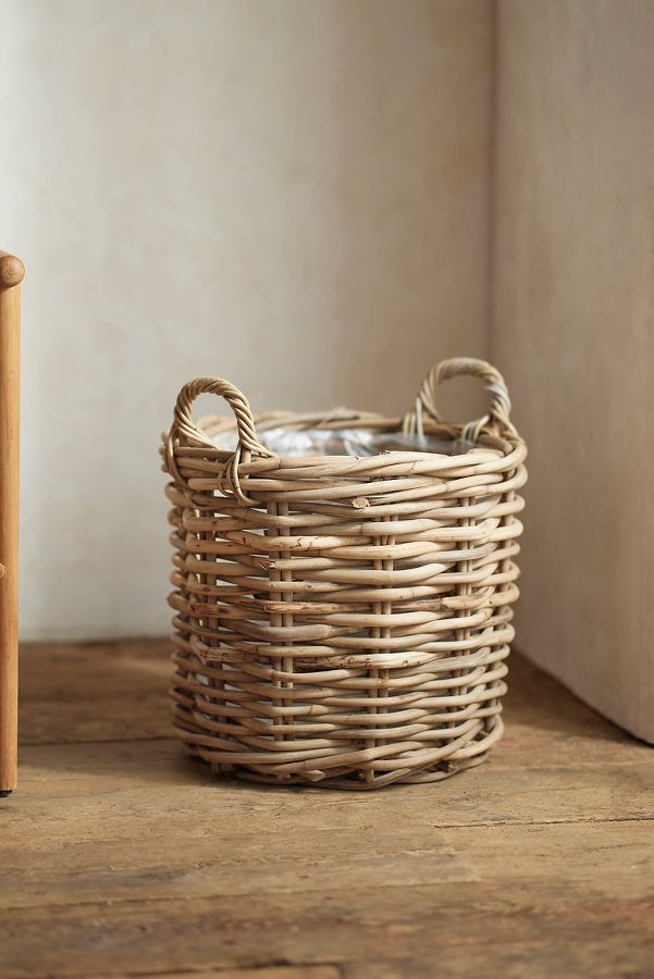 Slide View: 3: Rattan Cylinder Basket Planter